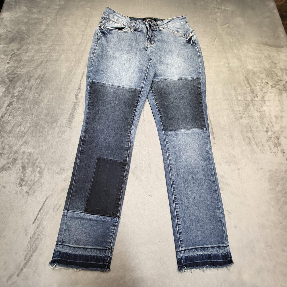 Earl Jeans Womens 4P‎ Blue Skinny Ankle Patchwork Raw Hem Denim Pants Stretch